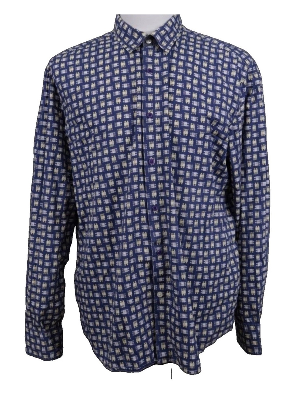 Desigual Robots Men’s Shirt XXL Blue Gray Graphic Print Long Sleeve